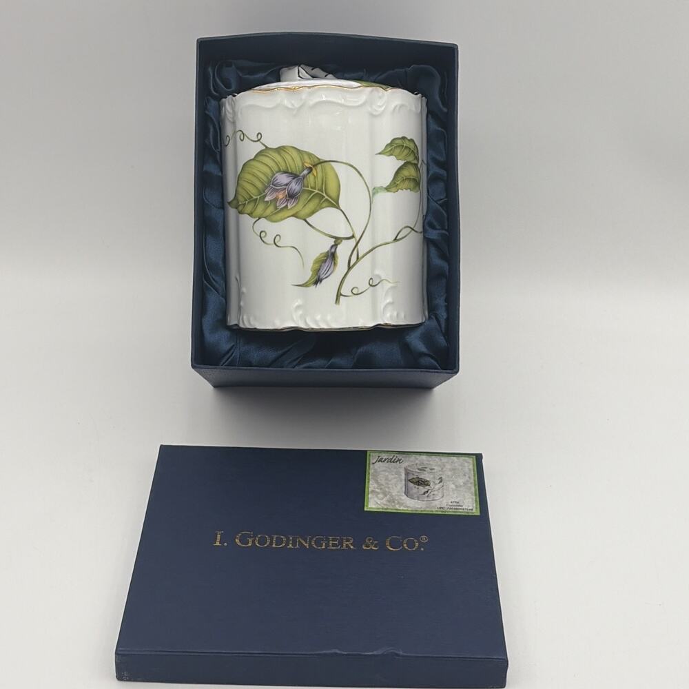 I Godinger & Co Jardin Leaf Floral Gold Trim Covered Porcelain Canister